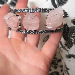 New Natural Rose Quartz 925 Silver Cuff Bracelet.